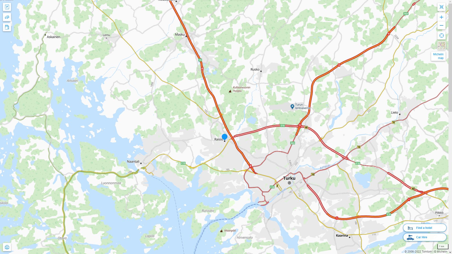 Raisio Finlande Autoroute et carte routiere